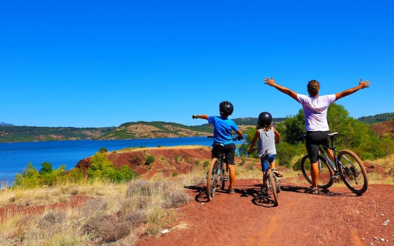 family biking in countryside- France,  Aveyron